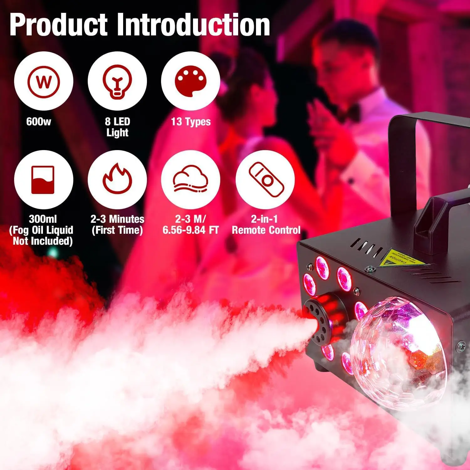 Newest Mini 600W LED Disco Fog Machine Wireless Smoke Generator for Halloween Holiday Disco Stage Indoor Smoke Machine 13 Colors