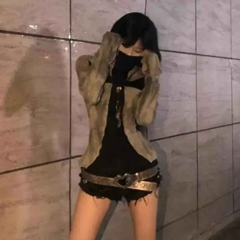 

Autumn Punk Street Cool Color Blocking Top Women's Clothing Personality Spicy Girl Cross Print Slim Fit Long Sleeved T-shirt