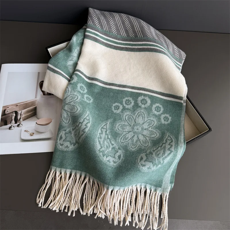 2025 Nuovo Spessore Caldo Sciarpa Invernale Design Stampa Donna Cashmere Scialle di Pashmina Lady Wrap Sciarpe con Nappa Lavorato a Maglia da Uomo Foulard Coperta
