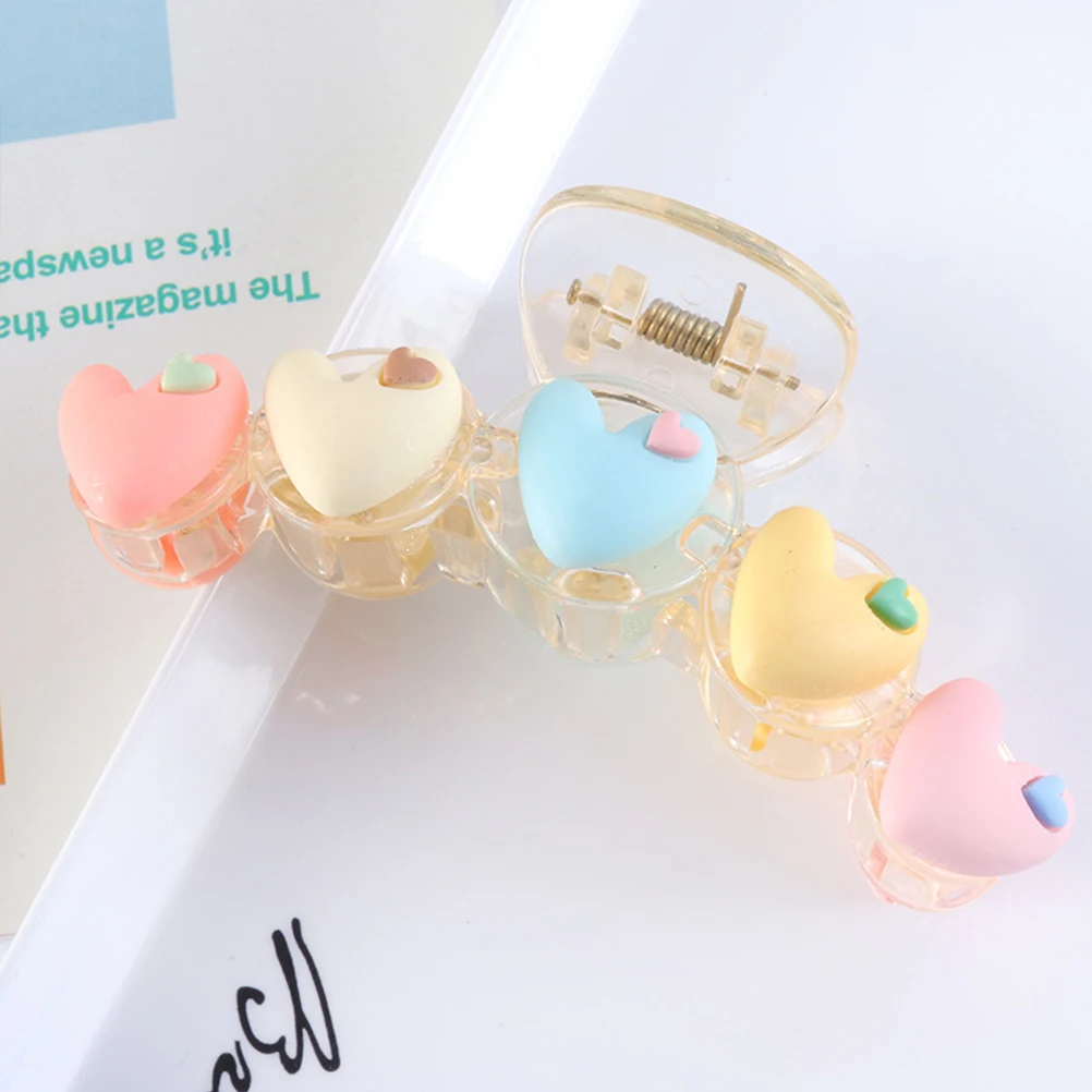 

6pcs Heart Shaped Hair Claw Clips Plastic Resin Women Short Back Clamps Holder Thick Thin Hair Shower Bath Makeup Wash Face