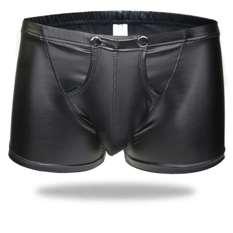 U Convex Bolsa Boxer Shorts dos homens, Sexy Underwear Couro Patente, Faux Calcinha Inferior, Cintura Baixa, Cuecas Engraçadas