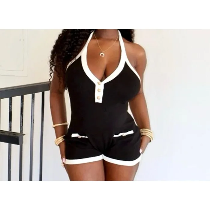 

Узкий комбинезон, шорты, женские летние 20225, контрастные лоскутные комбинезоны на шнуровке с лямкой на шее, с низким вырезом и открытой спиной, на пуговицах, персиковый комбинезон на бедрах