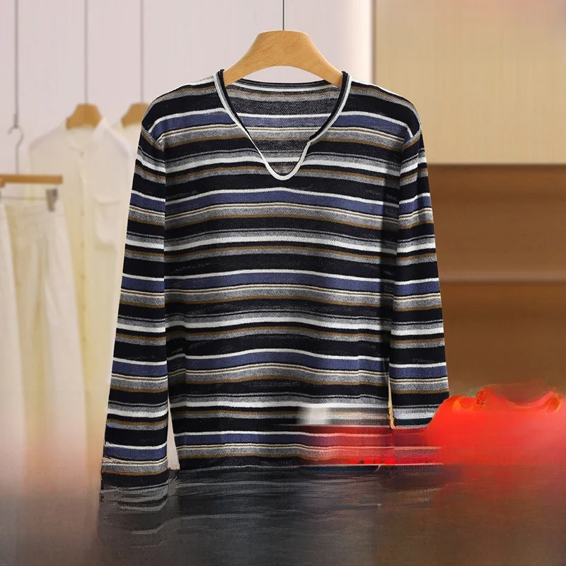 

Легкий свободный женский свитер V-Ne в полоску, повседневный универсальный верхний свитер от Yao Dohuai
