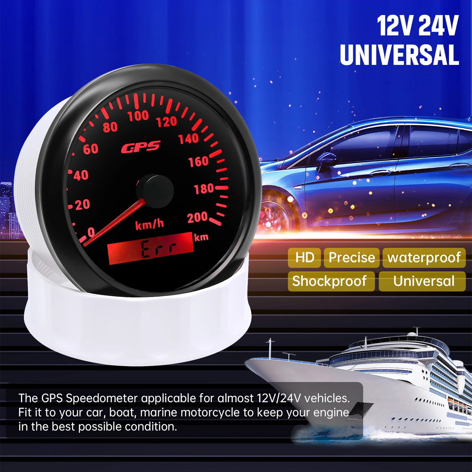 85mm GPS Speedometer Odometer Gauge 0-120KMH 0-200kmh 80kmh with 7Colors Backlight Speed Meter For Car Boat Motorcycle Truck