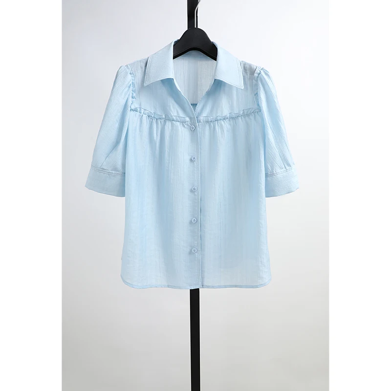 

Casual V-Neck Short Sleeve Shirt Texture Sensation Straight Leg Summer New Arrival Women's Clothing Awei Fashion Brand