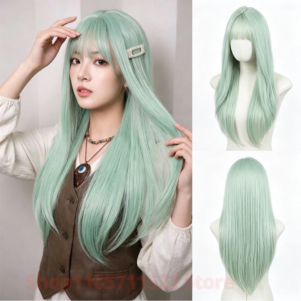 Long Straight Synthetic Wigs with Bangs Wig Girl Soft Natural Heat-resistant Fiber Wig For Women Daily Cosplay Party Halloween