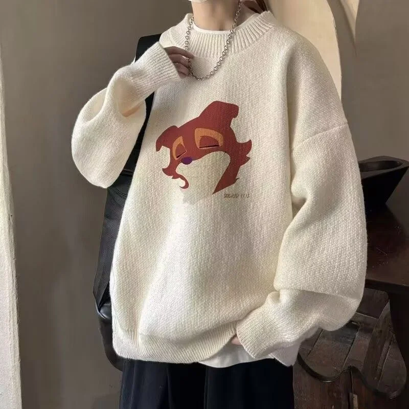 

Мужской вязаный свитер большого размера с мультяшным принтом, осенне-зимний, мягкий, удобный, теплый, модный, художественный стиль