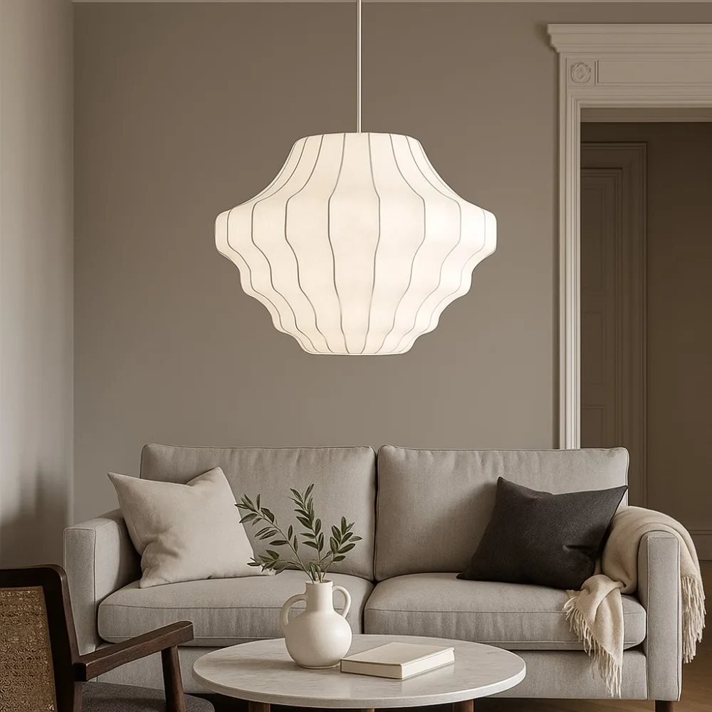 

JOYINLED Nordic Silk LED Pendant Lights for Living Dining Room Study Bedroom 55CM Chandelier Home Decor Hanging Light Fixture