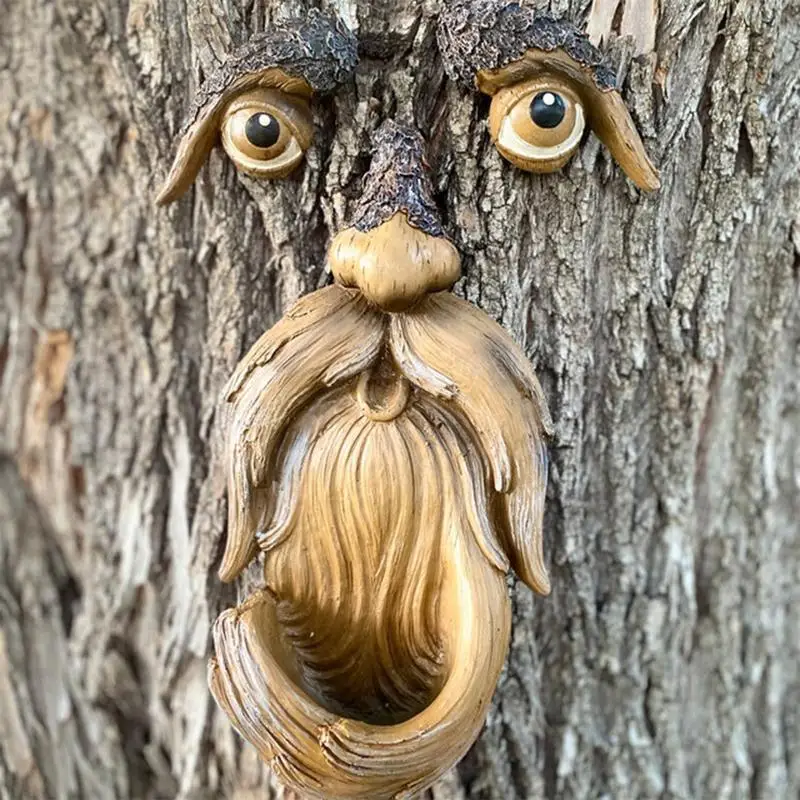 Unique Tree Face Wild Bird Feeder Decors Whimsical Old Man Tree Hanger Birdfeeder Novelty Outdoor Tree Peeker Sculpture