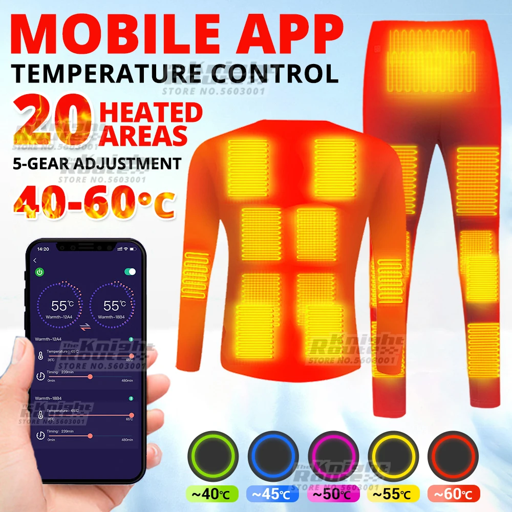 

Winter Heated Underwear Suit USB Heated Jacket Heated Thermal Tops Pants Motorcycle Jacket Smart Phone APP Control Temperature