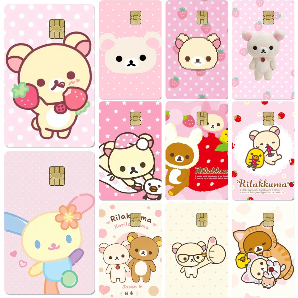 PVC Rosa Süßer Japanischer Cartoon Rilakkuma Kiiroitori Kredit- und Debitkarten-Aufkleber, Bus-Pass DIY Wasserdichter Kleiner Chip-Folienaufkleber – Detail 1