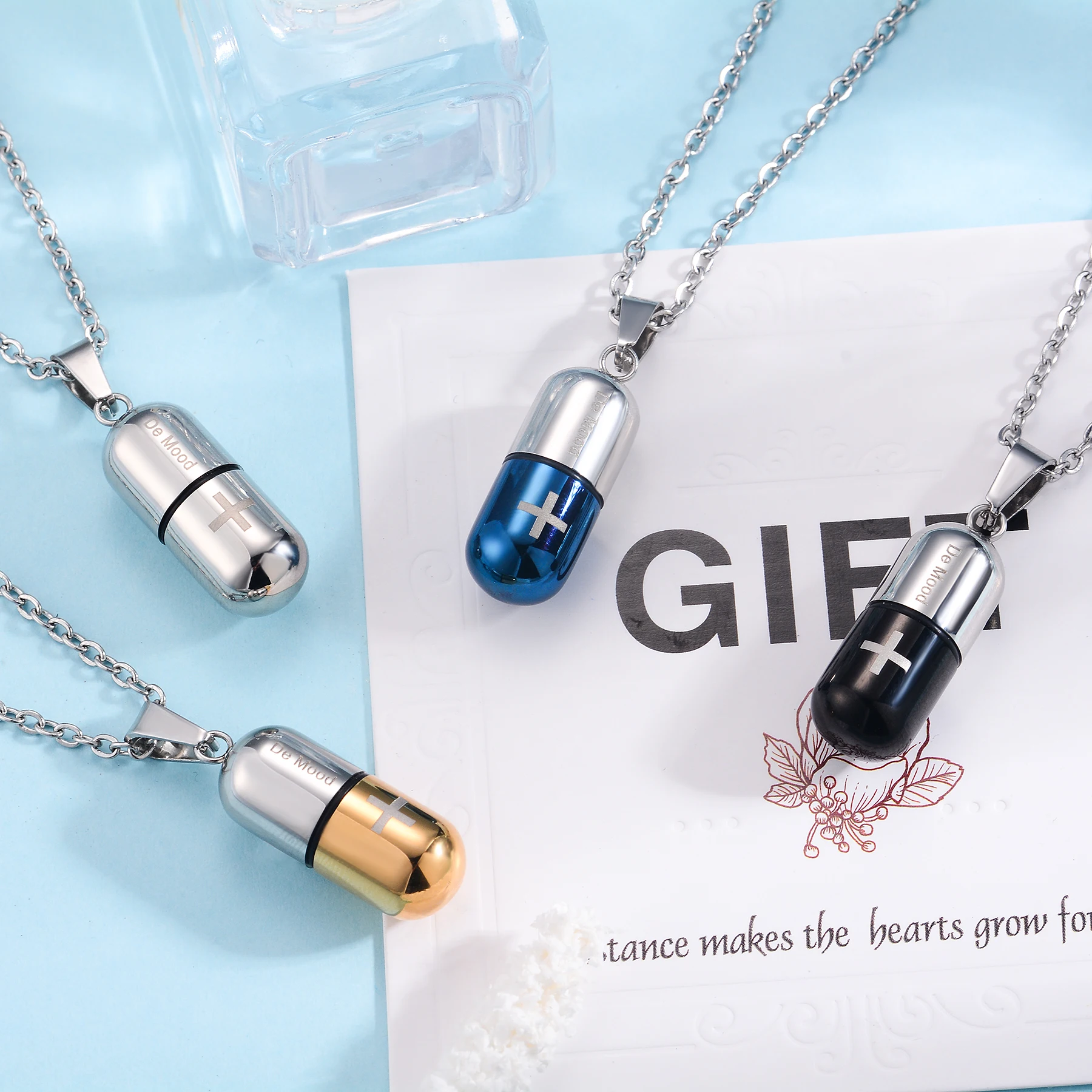 Edelstahl Pillenkapsel Halskette Anhänger Medikament Öffnbarer Asche-Einäscherungs-Schmuck 4 Farben – Detail 5