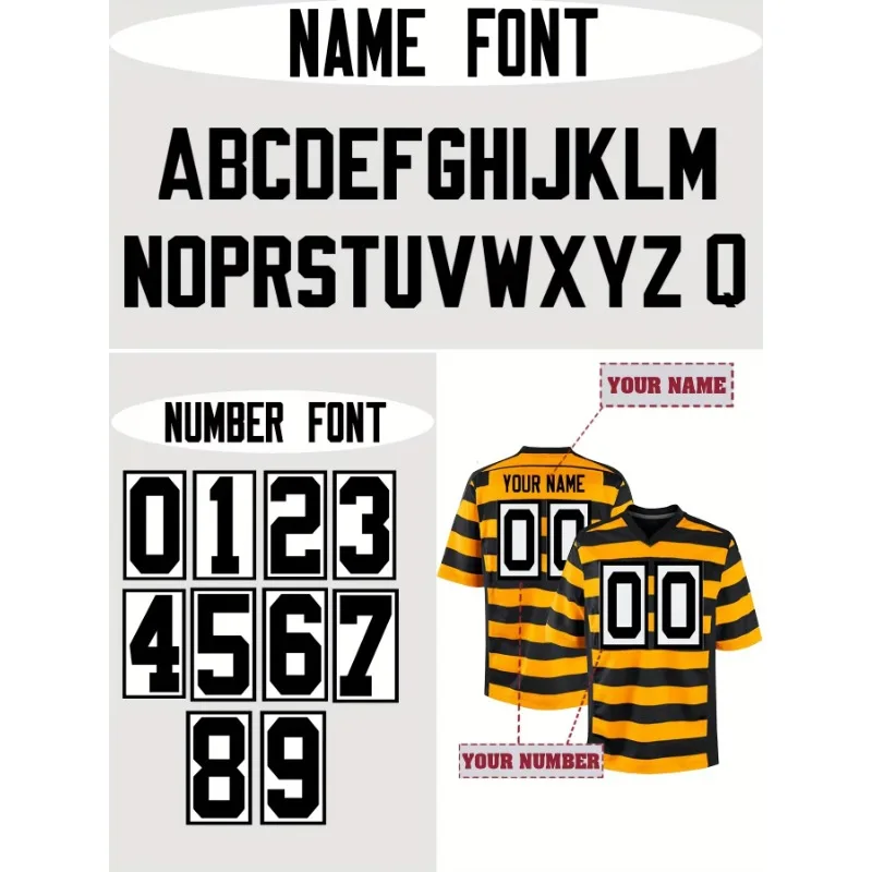 Customized Name&Number Men's Embroidered American Football Jersey Pittsburgh Yellow And Black Personalized Short Sleeved Shirt