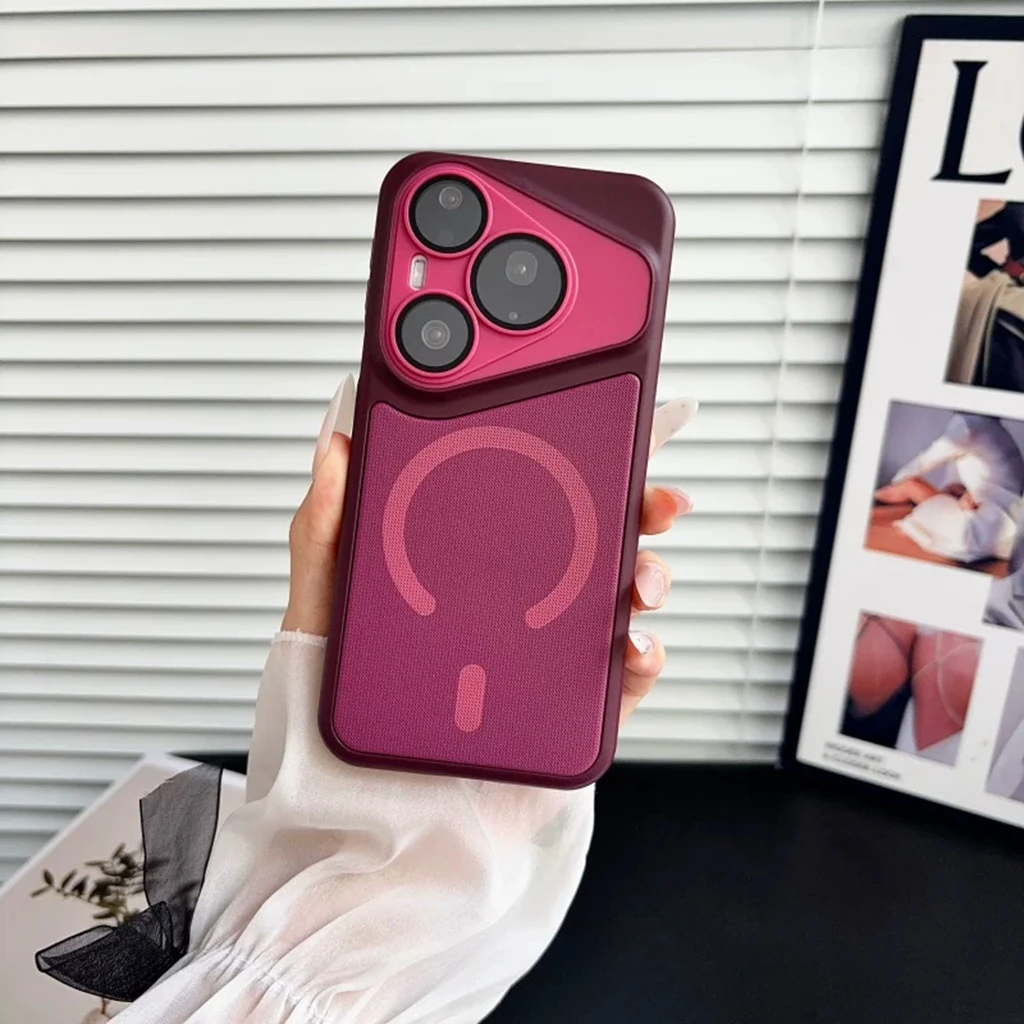 Fashion Fabric Texture Color Collision Large Camera Window Frame Magnetic Protective Phone Case for Huawei Pura 90 80 70 Pro Max view 3