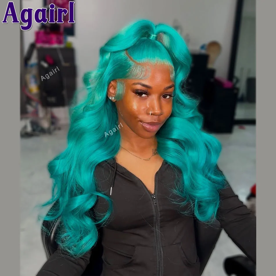 

200% 613 Mint Green 200% Body Wave Human Hair 13x6 Lace Frontal Wig PrePlucked 12A Peruvian 13x4 Lace Front Wig For Black Women