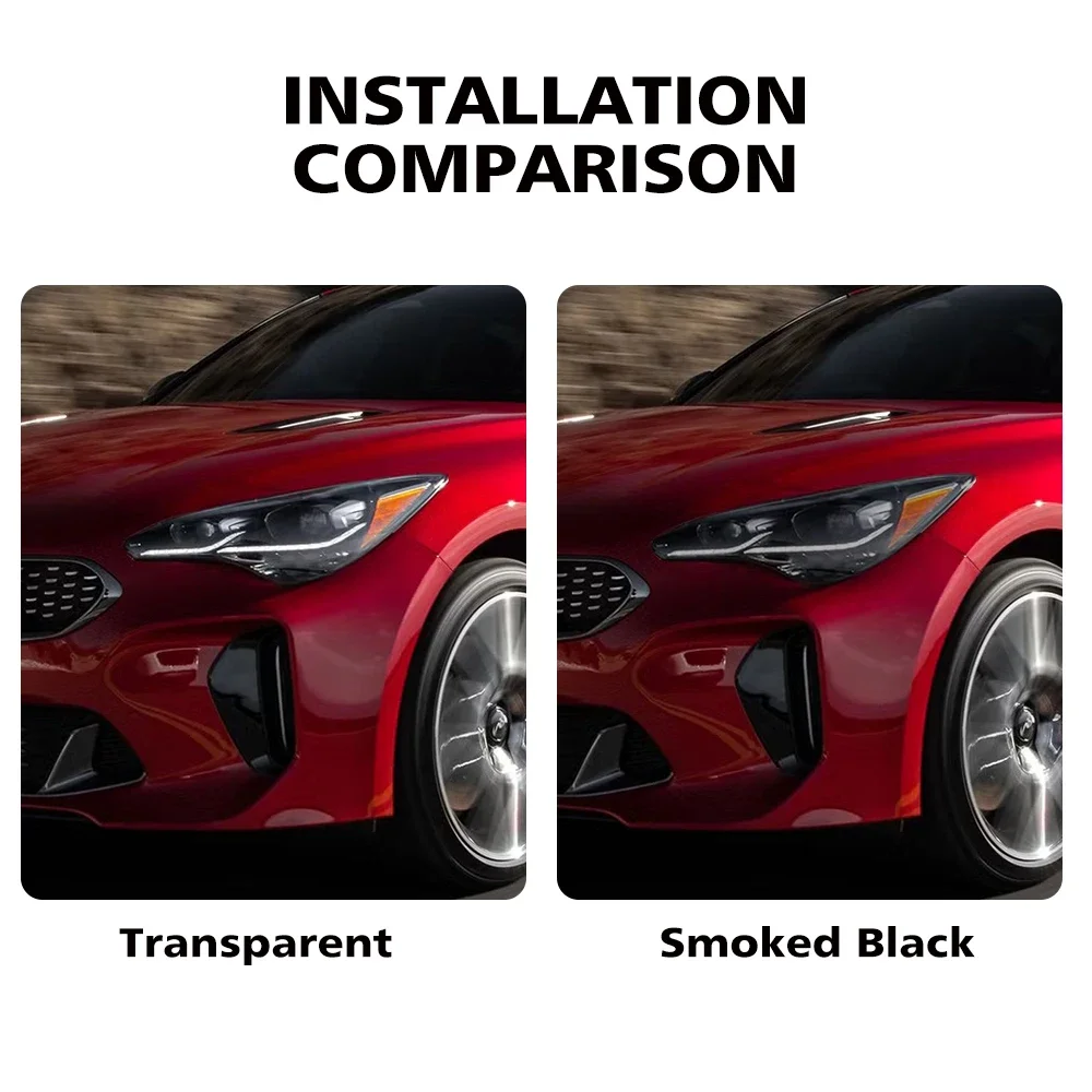 For Kia Stinger 2018-2023 Smoke Black High-Gloss Pre-Cut TPU Headlight Protective Film PPF Anti-Scratch Vinyl Wrap Cover Kit