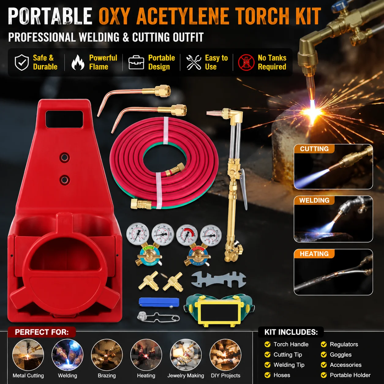 Portable Oxy Acetylene Torch Kit Medium Duty Welding Cutting Outfit Mini Oxygen Gas Melting for Jewelry No Tanks