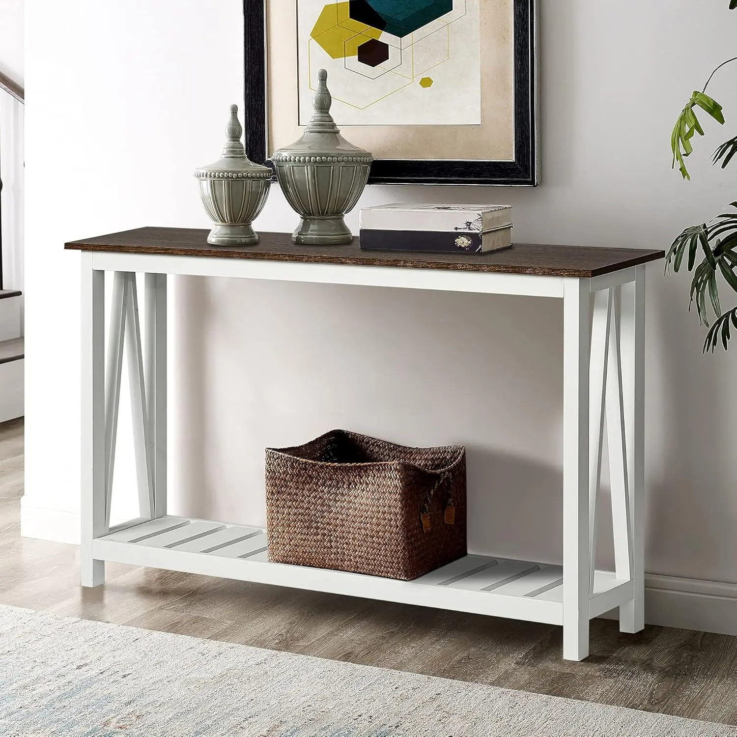 

Rustic Vintage Narrow Console Table for Entryway, Living Room, Hallway, 40 Inches White