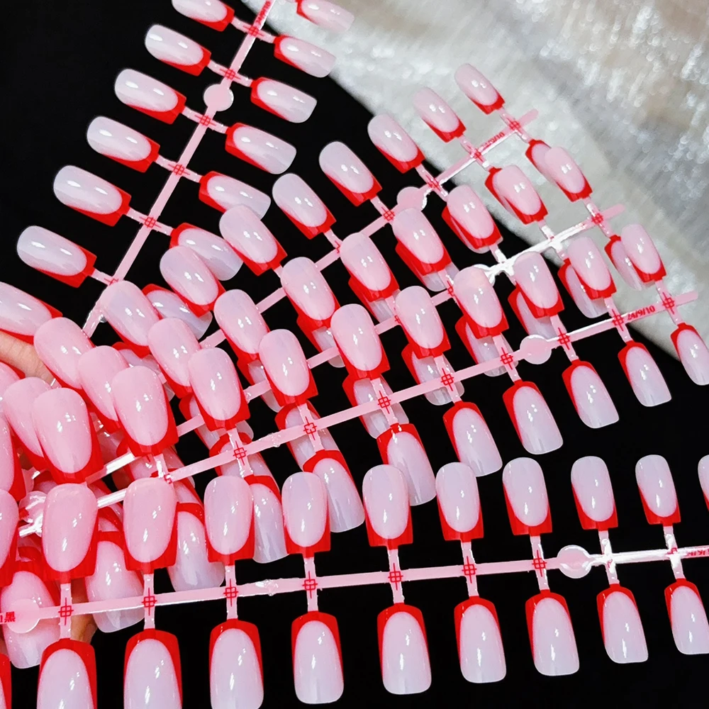 120 Stück Einfache Bunte French-Tip Kunstnägel in 12 Größen, Mittellange Quadratische Aufklebenägel mit Glänzender Vollabdeckung