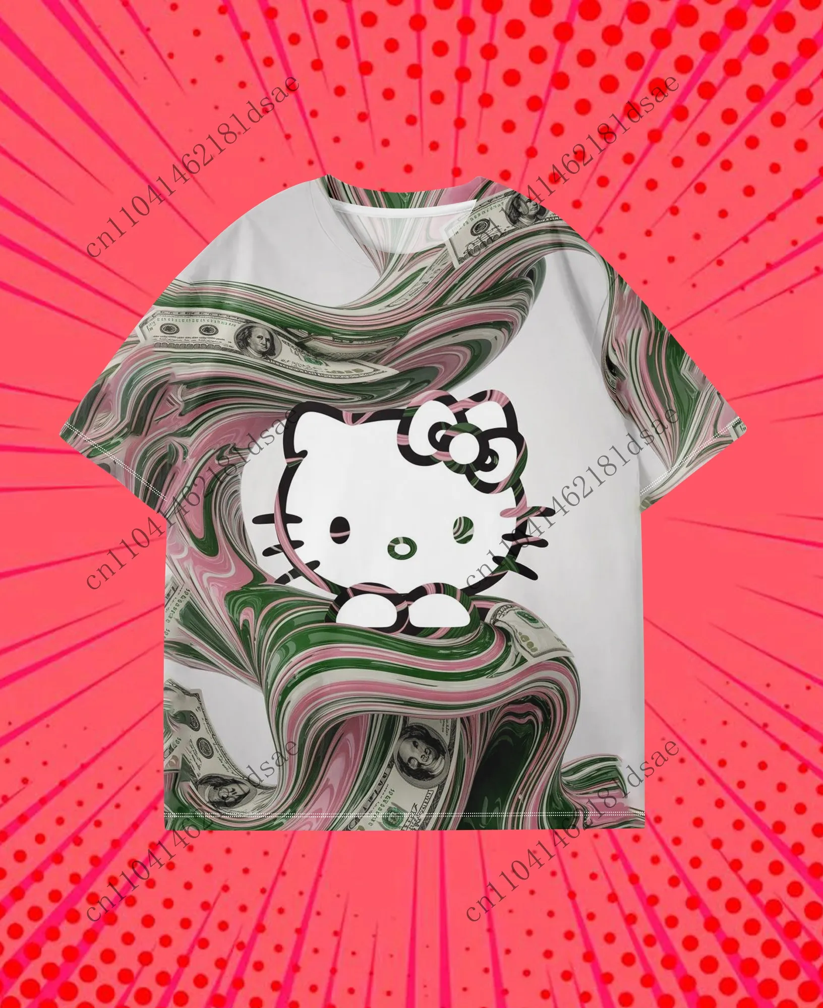 

Sanrio Hello Kitty New Anime Fashion Tops Y2k Summer Cute Cartoon 3D Printed High Street Gothic Short Sleeve Recreation T-shirts