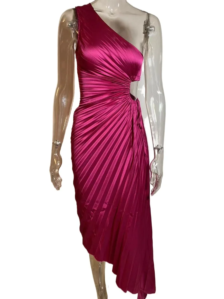 

Sexy Chic One Shoulder Waist Adjustable Pleated Long Dress