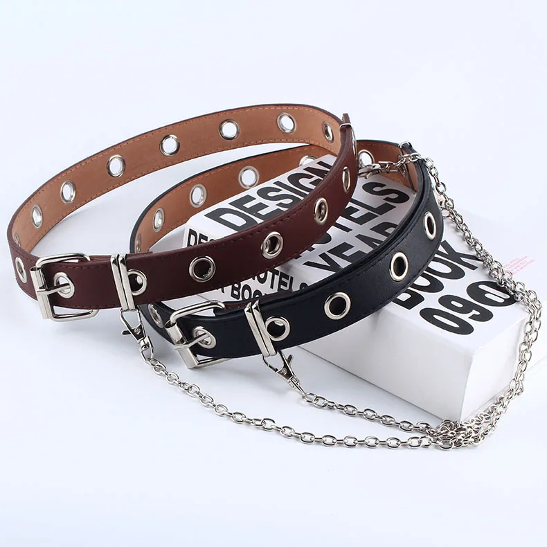 

Self produced and self sold punk style belt, Korean version jeans, fashionable hanging chain decoration belt, chicken eye belt