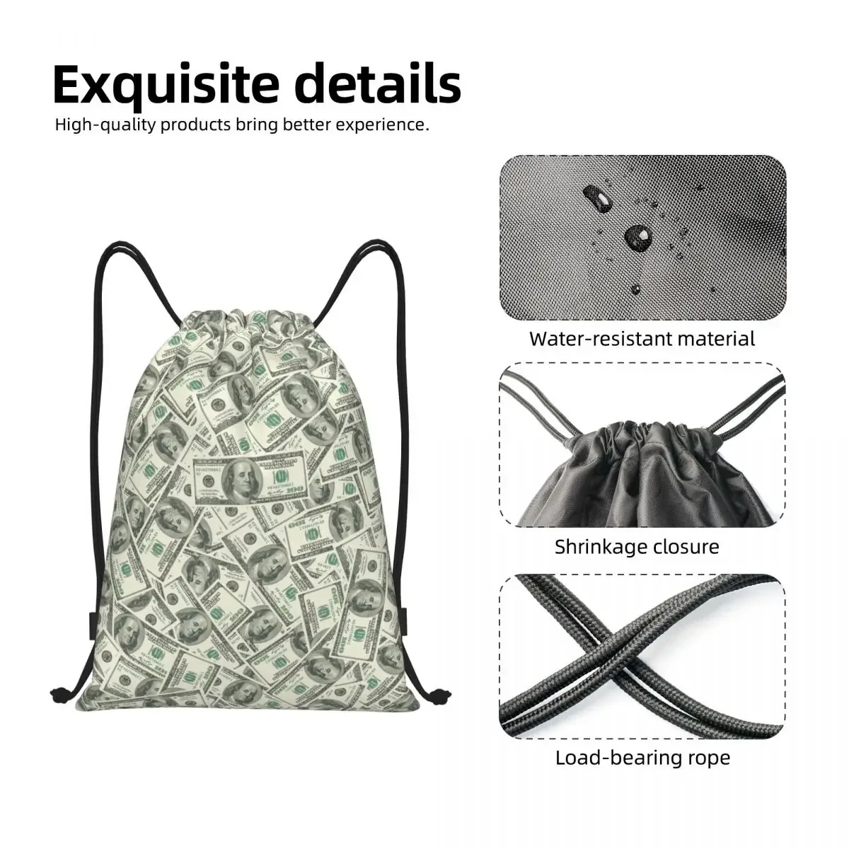 US American Dollar Bill borse con coulisse uomo donna pieghevole sport Gym Sackpack banconote modello Training Storage zaini