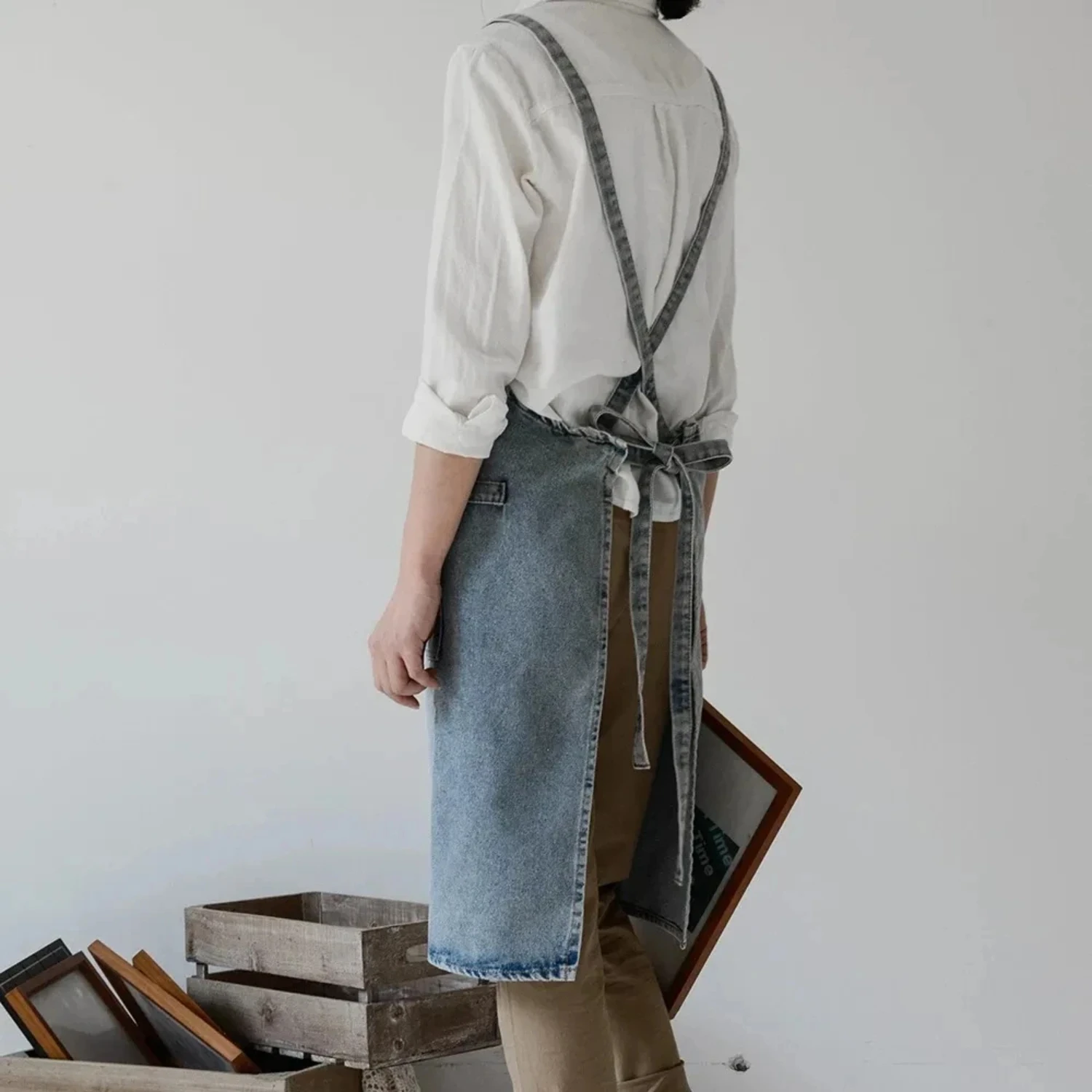 Elegant Unisex Jean Apron with Pockets  Men and Women  Kitchen Cooking Gardening Painting Chef Uniform Pinafore Drop ship