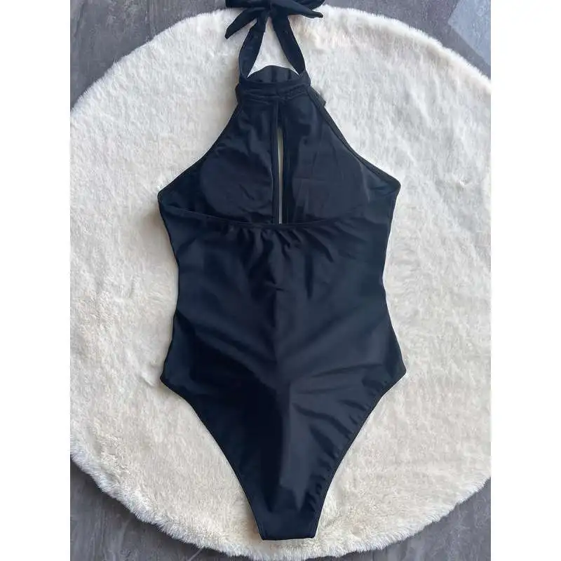 Traje de baño de una pieza para mujer, color sólido sexy, sentido de alta gama, traje de baño hueco de una pieza, ajustado y delgado, traje de baño para mujer