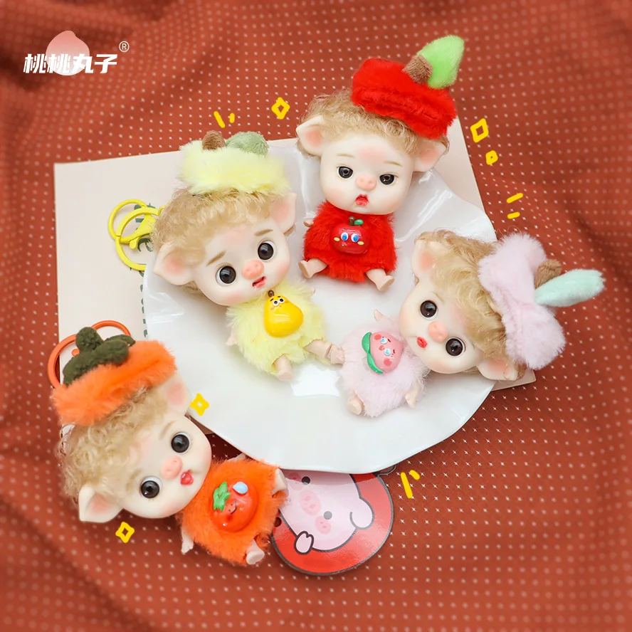 1/12 OB11 Doll Keychain Cute Round Face Vinyl Maruko Doll Multi-emoticons Head Realistic Eyes Piggy Head Backpack Charm Keychain