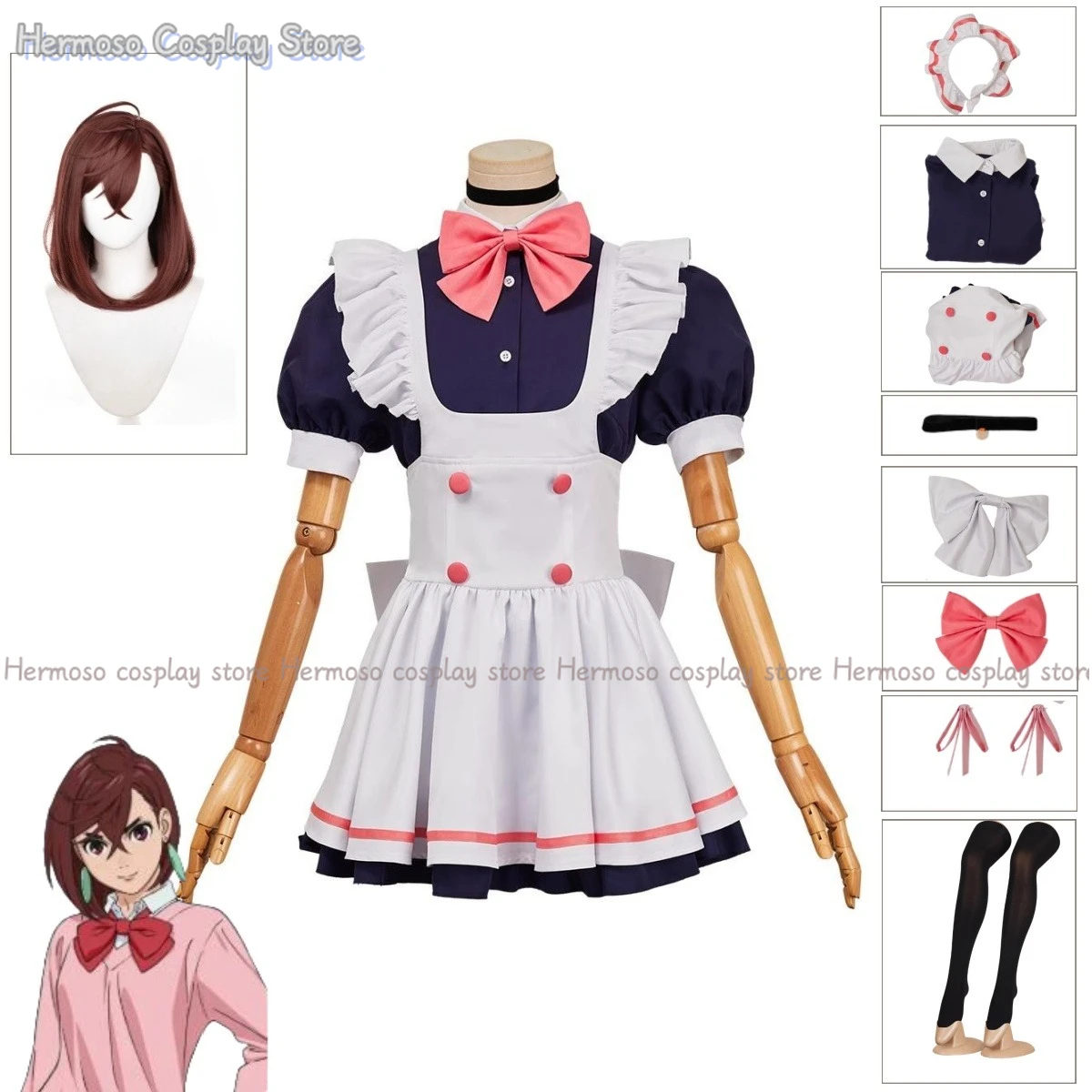 

Anime Dandadan Ayase Momo Cosplay Costume Wig Newly Maid Outfit- White Anime Costume for Women Convention Halloween Event