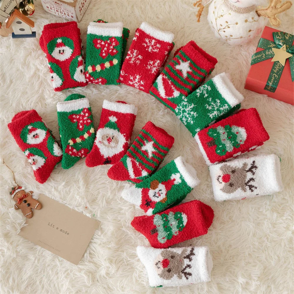 

1 Pair Christmas Socks Thickening Women's Socks Winter Warm Cartoon Coral Velvet Socks Gift New Year Christmas Stockings 2023