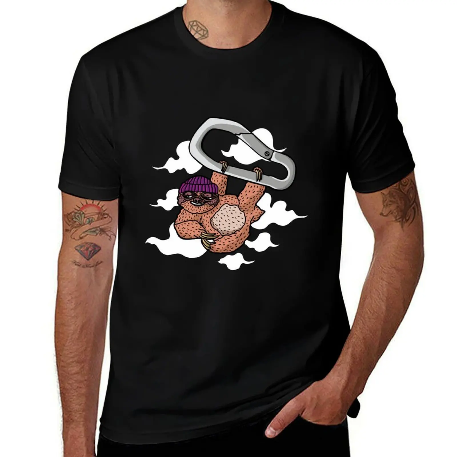 Sloth hangs from a carabiner in clouds T-Shirt UV Sun Protection Tee Shirt