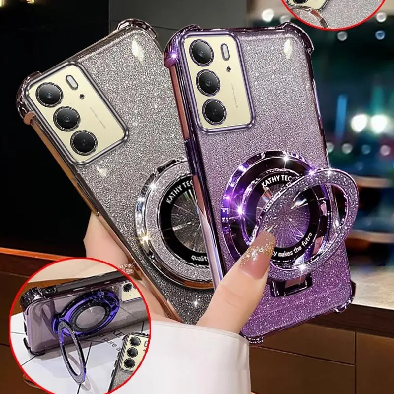 C75 Plating stand lanyard Phone Case For Realme C65 C63 C61 C71 C63 C67 C55 C53 C51 C51S Cover