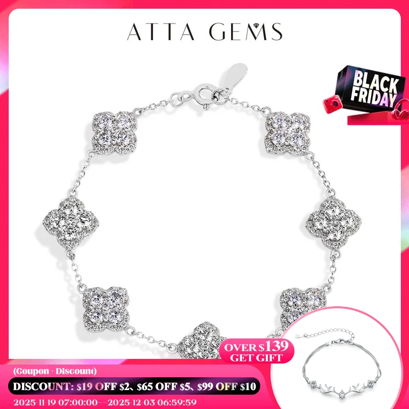 

ATTAGEMS Роскошный браслет с муассанитом D VVS1 для женщин, настоящее серебро S925, позолоченный, счастливые, помолвочные, свадебные украшения
