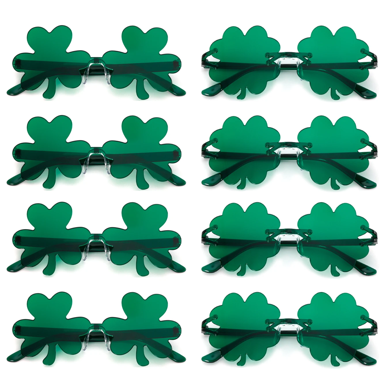 8 pieces of clover green decorative glasses for St. Patrick's Day and Irish Day