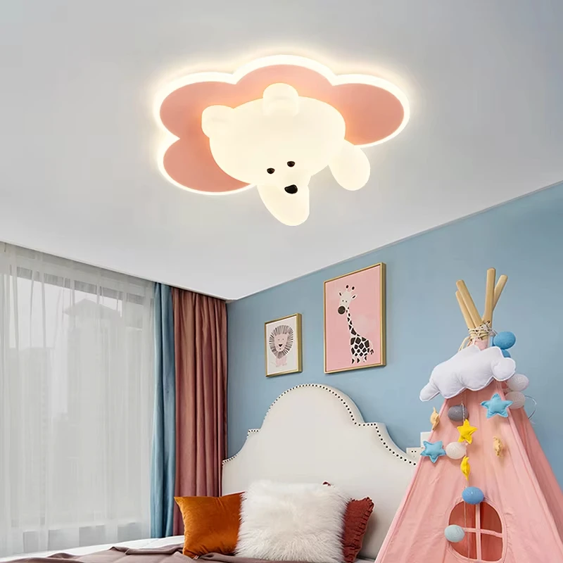 2026 Bear Ceiling Light Cream Ceiling Lamp Cute LED Clouds Round Lighting Fixtures For Bedrooms Children's Room Study Hanging La