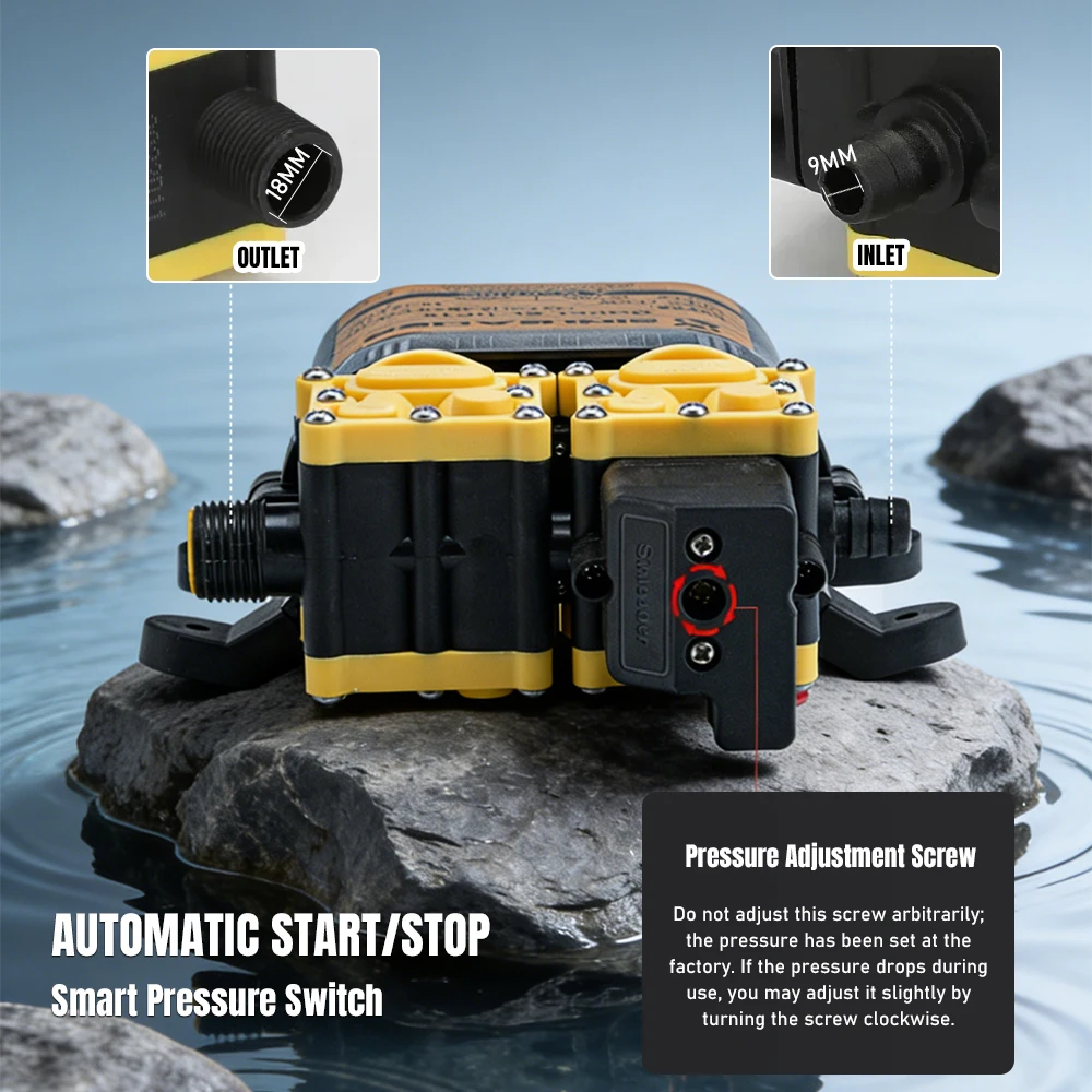 12V High Flow Water Pump 10-13L/min Diaphragm Pump 140PSI Self Priming Electric Pump for Sprayer Car Wash Garden Irrigation