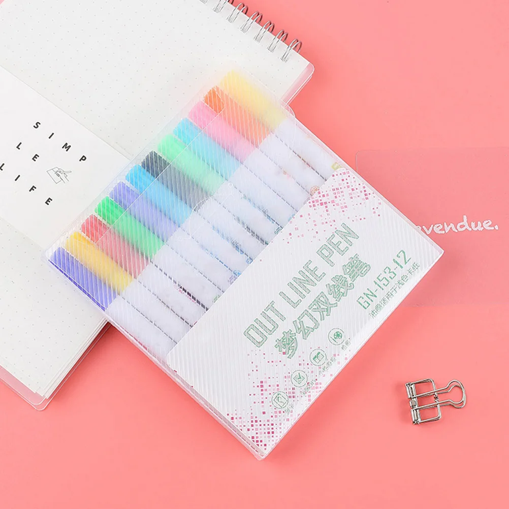 

1 Set of Double-Line Color Drawing Pen Set Water-Based Marker DIY Drawing Gift Stationery Art Supplies (Nib Size: 2mm, 12Pcs/Set