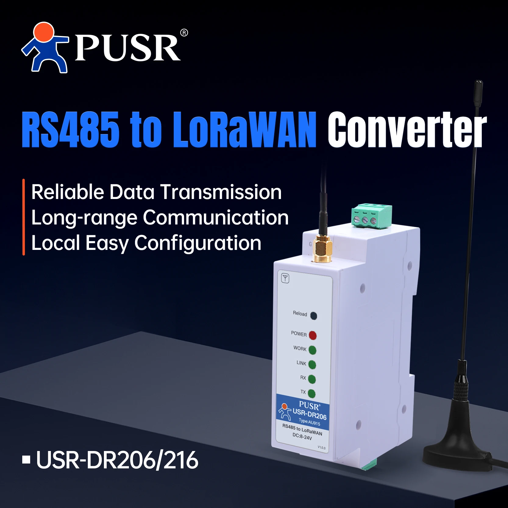 PUSR LoRaWAN End Node and LoRaWAN Gateway Can Reach 5.5KM RS485 to LoRaWAN Converter USR-DR206/DR216