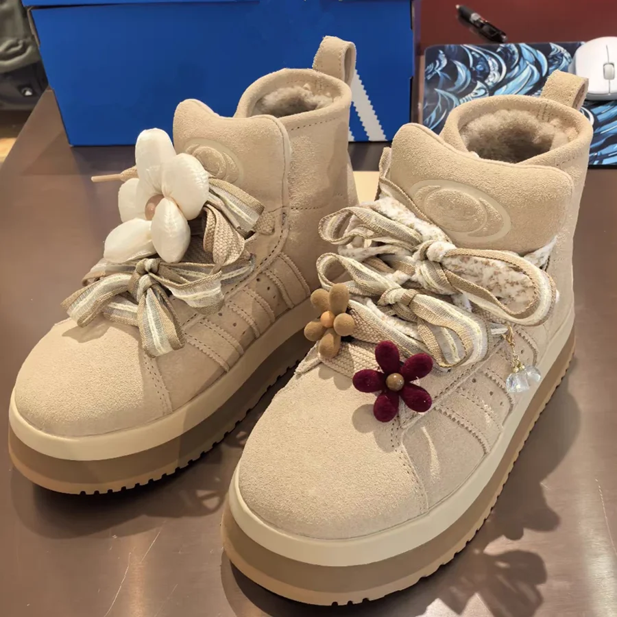 Beautiful Snow Boots Shoelaces DIY Flocking Flower Shoe Lace Buckles Cream Puffs Shoes Flower For Sports Casual Sneakers Shoes