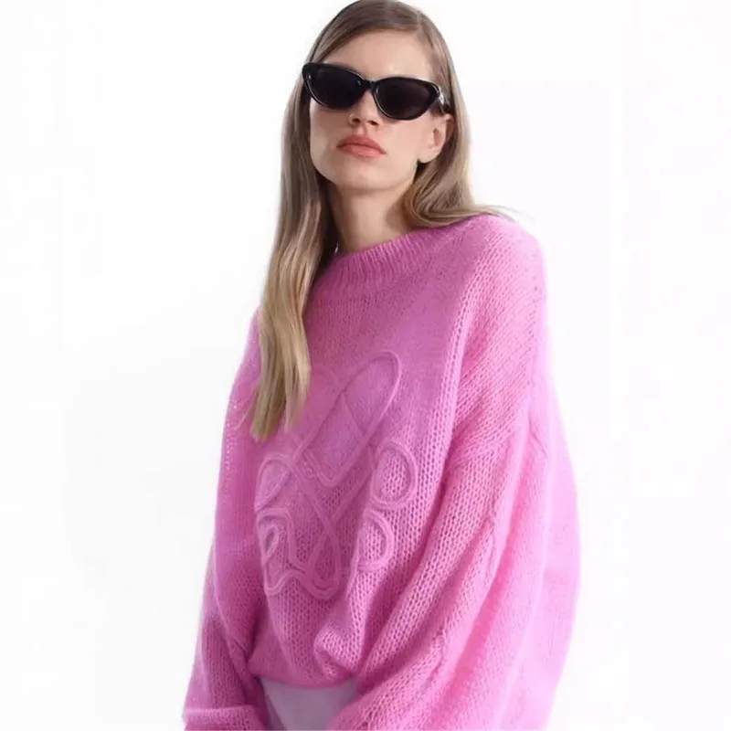 

Свитер-пуловер с длинным рукавом, круглым вырезом, свободного кроя, вязаный, новый стиль осень-зима 2025, повседневный