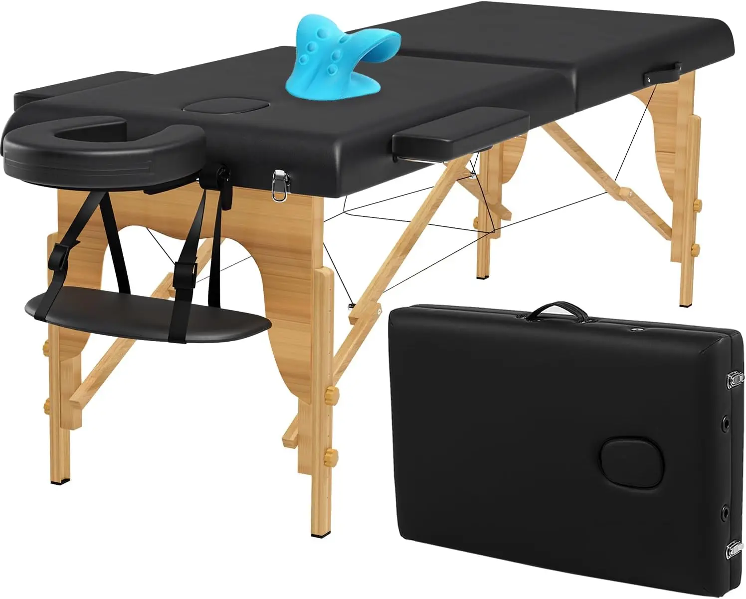 Mesa de massagem portátil com maca de pescoço, cama de massagem dobrável resistente de 84 polegadas, cama facial, mesa de tatuagem, chicote ajustável, estética