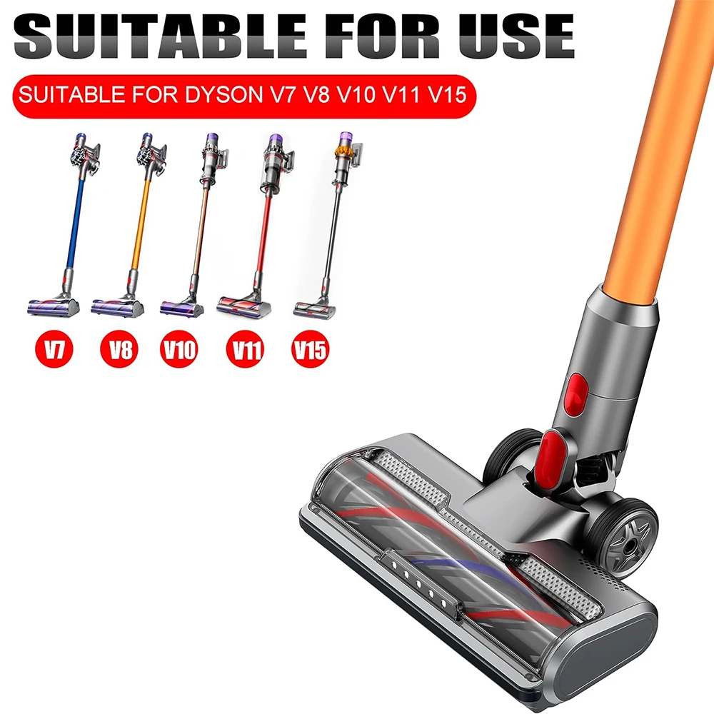 Motorised Electric Turbo Brush For Dyson V7 V8 V10 V11 V15 Vacuum with Roller Bristles for Carpet Parquet Tiles with LED Light