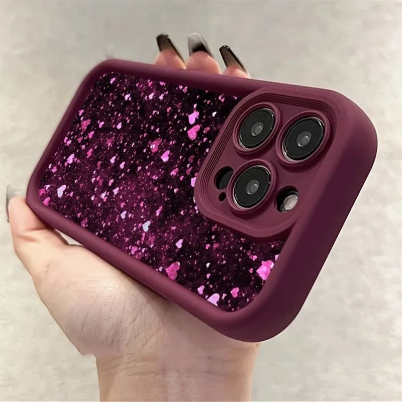 Romantic Purple Full-Screen Sparkling Heart Print Phone Case For iPhone 17 Pro Air 16 E 15 14 13 12 11 Pro XS Max 7 8 Plus Cover - view 3