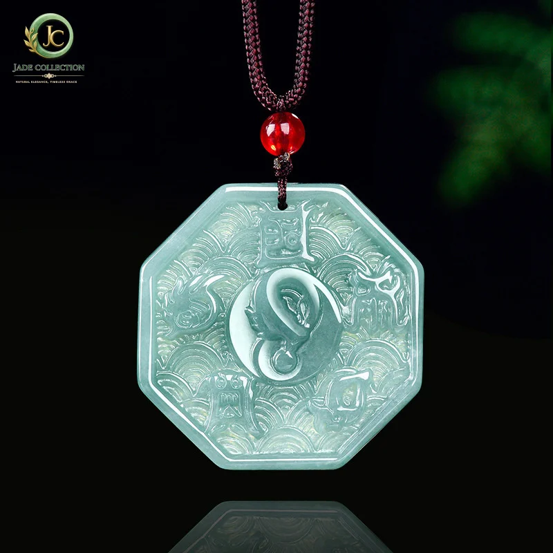 Genuine and naturalAJadeite Blue Water Purple Star Amulet with Eight Trigrams and Five Mountains True Image Jade Pendant for Men