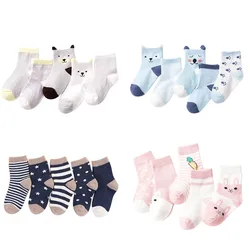 5 Pairs Cartoon Baby Socks Spring Autumn Stripe Dot Girls Boys Ankle Socks Soft Toddler Kids Short Socks