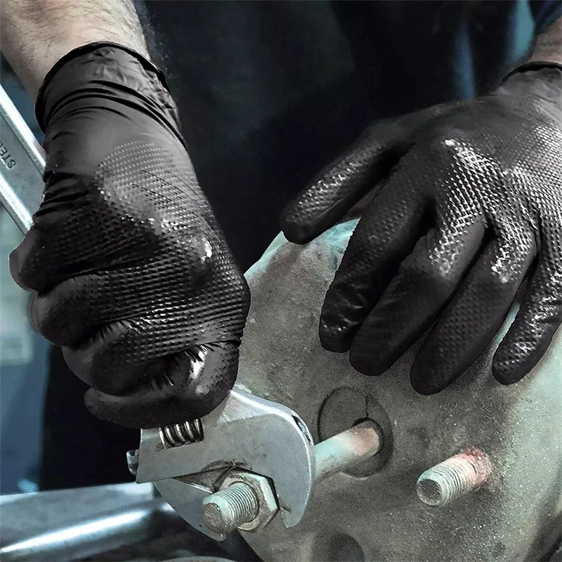 Robuste schwarze Nitrilhandschuhe, 8 Mil, industrielle Einweghandschuhe mit diamantstrukturiertem Griff für mechanische Sicherheits- und Arbeitshandschuhe – Detail 17