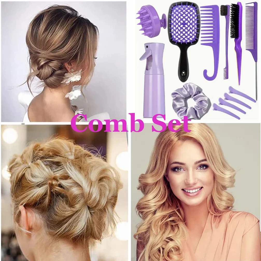 12 unid/set peine para el cabello para mujer, kit de herramientas de peinado, accesorios de peinado, botella pulverizadora para el cabello, cepillo para el cabello con borde Brsuh, cabello rizado