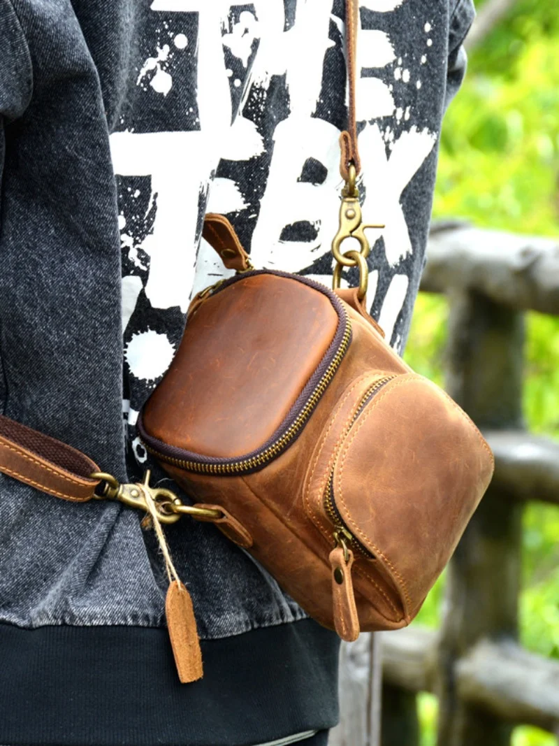 

Vintage Style Crazy Leather Men's Waist Bag Crossbody Single Shoulder Sling Bag Casual Sports Fashion Bag